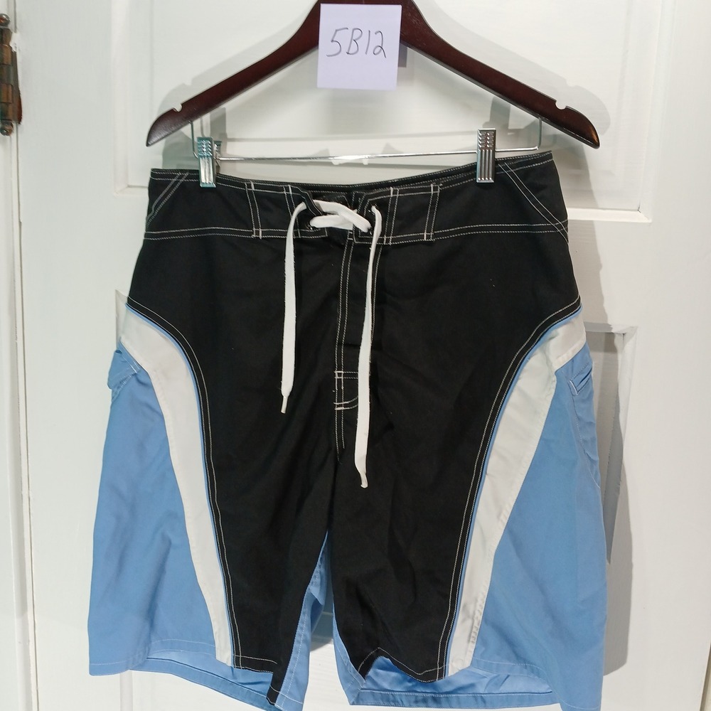 Sideout Mens Swim Trunks‎ Black Blue White Drawstring Board Shorts size M
